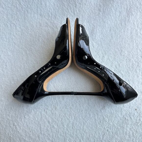 Jimmy Choo London Black Women's 36.5 US 6.5 Patent Leather Dorsay Pumps Peep Toe - Picture 4 of 9